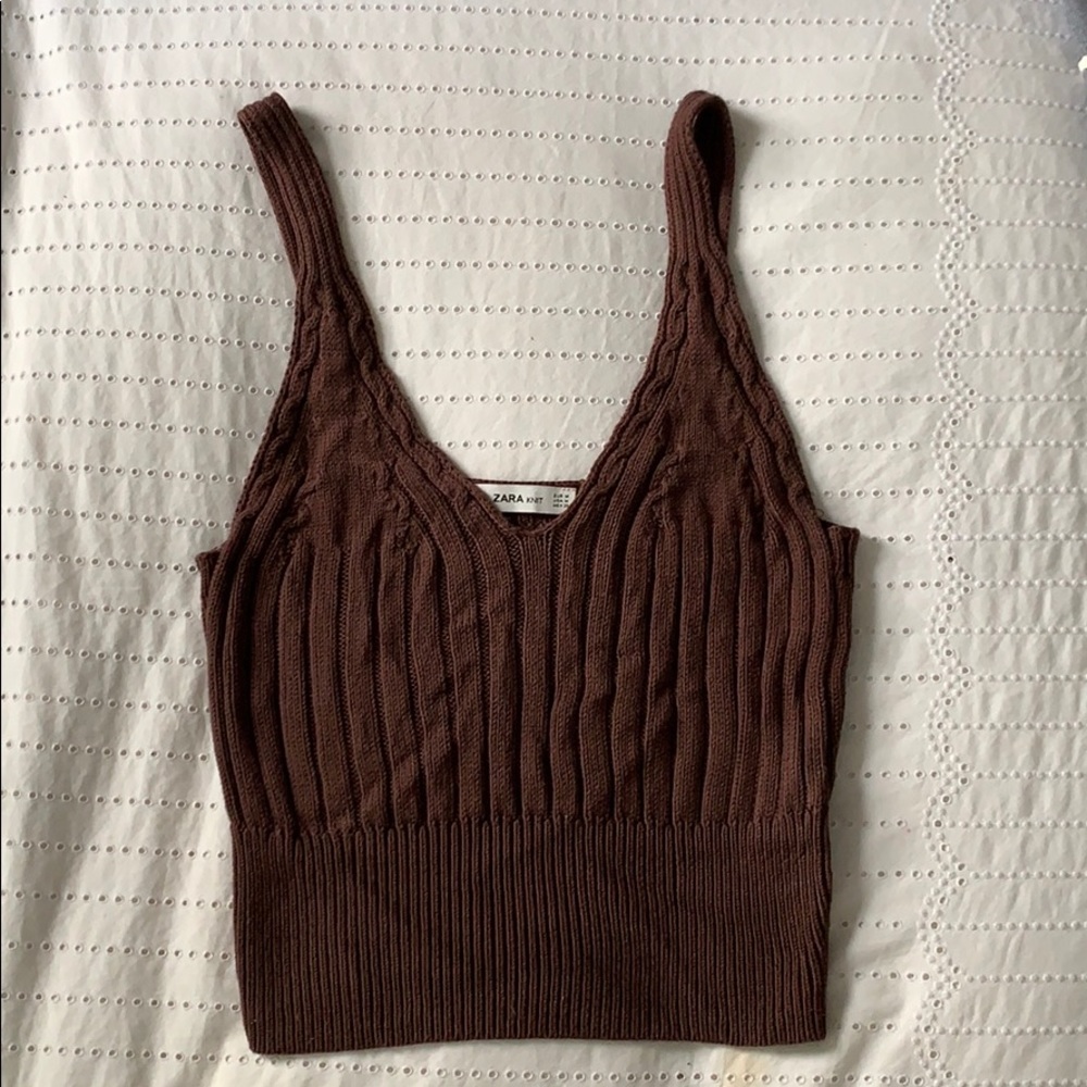 Zara Knit Tank Top Crop Top - Brown - Medium